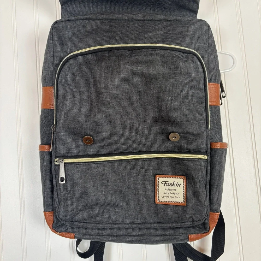 Feskin Laptop Backpack Unisex OS Grey Canvas Professional Rucksack Bag
